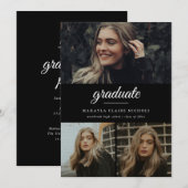 Modern Simple Script Black, drie foto-Afstuderen Kaart (Voorkant / Achterkant)