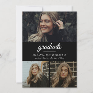 Modern Simple Script Black, drie foto-Afstuderen Kaart