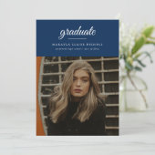 Modern Simple Script Blue Photo Afstuderen Kaart (Staand voorkant)