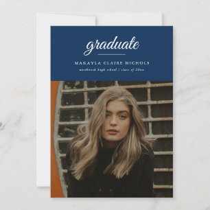 Modern Simple Script Blue Photo Afstuderen Kaart
