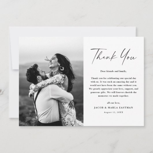 Modern Simple Script Photo Wedding Bedankkaart (Voorkant)