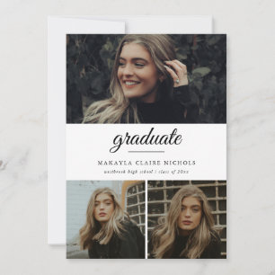 Modern Simple Script Three Photo Afstuderen Kaart