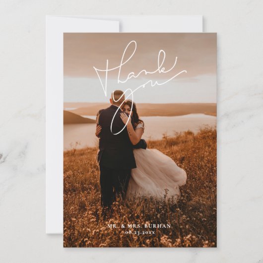 Modern Simple Script Wedding Photo Bedankkaart (Voorkant)