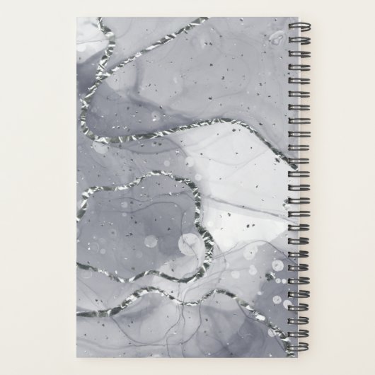 Modern Simple Silver Marbled Monogram Planner (Achterkant)
