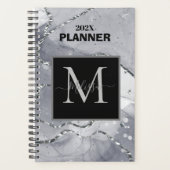Modern Simple Silver Marbled Monogram Planner (Voorkant)