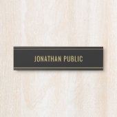 Modern Simple Sleek Black & Gold Name Template Deurbordje (Voorkant)