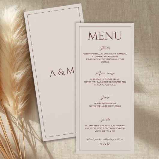 Modern simple tan minimalist wedding menu