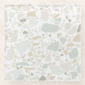 Modern Simple Terrazzo White Tile Glazen Onderzetter (Voorkant)