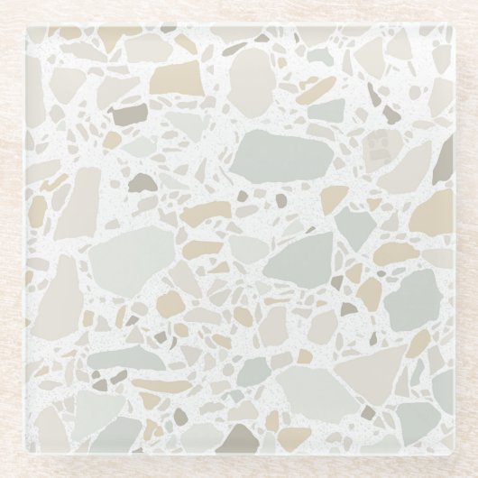 Modern Simple Terrazzo White Tile Glazen Onderzetter (Voorkant)