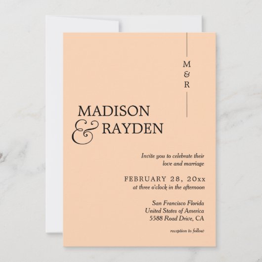 Modern Simple Vanilla Peach Monogram Foto Weddensc Kaart (Voorkant)