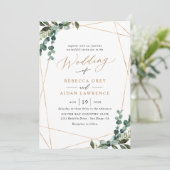 Modern Simple Waterverf Greenery Gold Wedding Kaart (Staand voorkant)