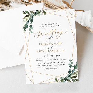 Modern Simple Waterverf Greenery Gold Wedding Kaart