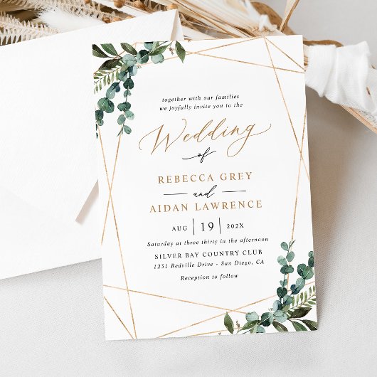 Modern Simple Waterverf Greenery Gold Wedding Kaart