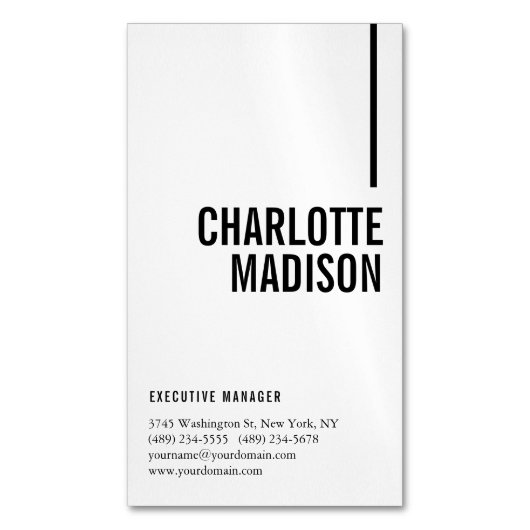 Modern Simple White Trendy Minimalist Plain  Magnetisch Visitekaartje (Voorkant Verticaal)