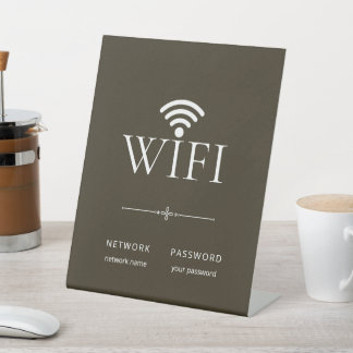 Modern Simple WiFi Network Password Sign Brown Reclamebord Met Voetstuk