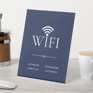 Modern Simple WiFi Network Password Sign Navy Blue Reclamebord Met Voetstuk