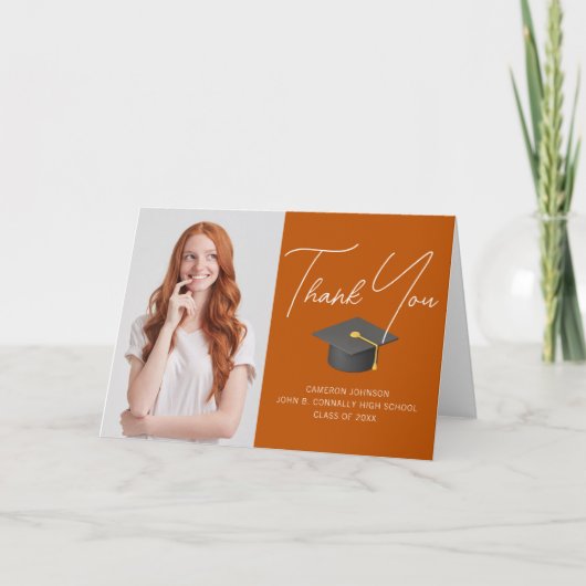 Modern Sinaasappel Afstuderen foto Custom Afstuder Bedankkaart (Voorkant)