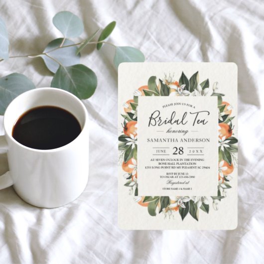 Modern Sinaasappel & Flowers Waterverf Lijst Kaart