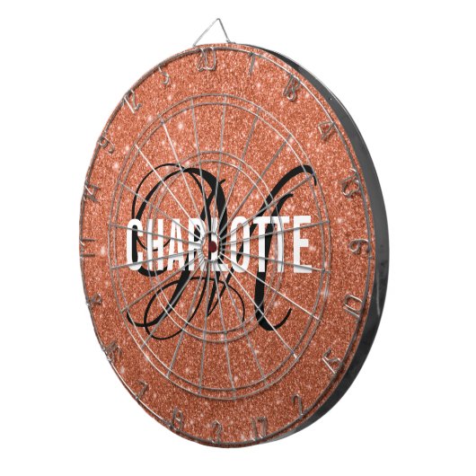 Modern sinaasappel glitter monogram naam dart boar dartbord (Voorkant Rechts)