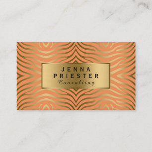 Modern Sinaasappel & Goud Zebra Stripes Patroon Visitekaartje