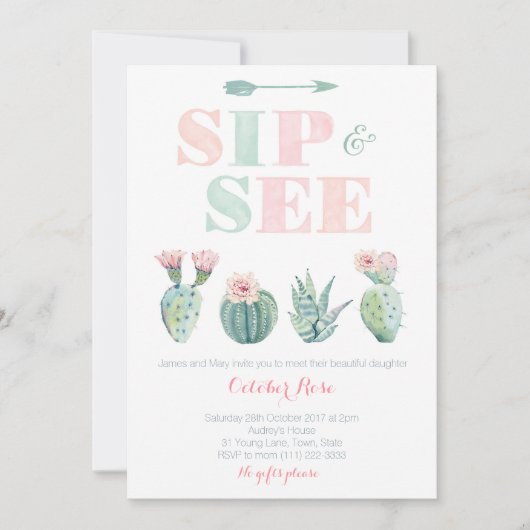 Modern Sip en zie Waterverf Cactus Kaarten (Voorkant)