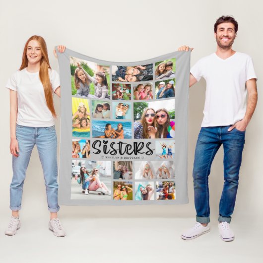 Modern SISTERS 19 Photo Collage Grijs Fleece Deken (In situ)