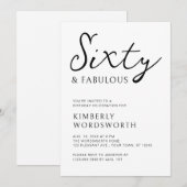 Modern Sixty and Fabulous Script 60th Birthday Kaart (Voorkant / Achterkant)