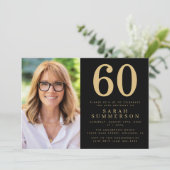 Modern Sixty Black Gold Photo 60th Birthday Kaart (Staand voorkant)