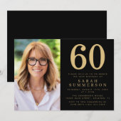 Modern Sixty Black Gold Photo 60th Birthday Kaart (Voorkant / Achterkant)