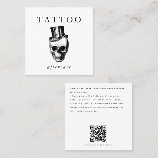 Modern Skull Tattoo Nazorg Instructies QR Code Vierkante Visitekaartje (Voorkant / Achterkant)