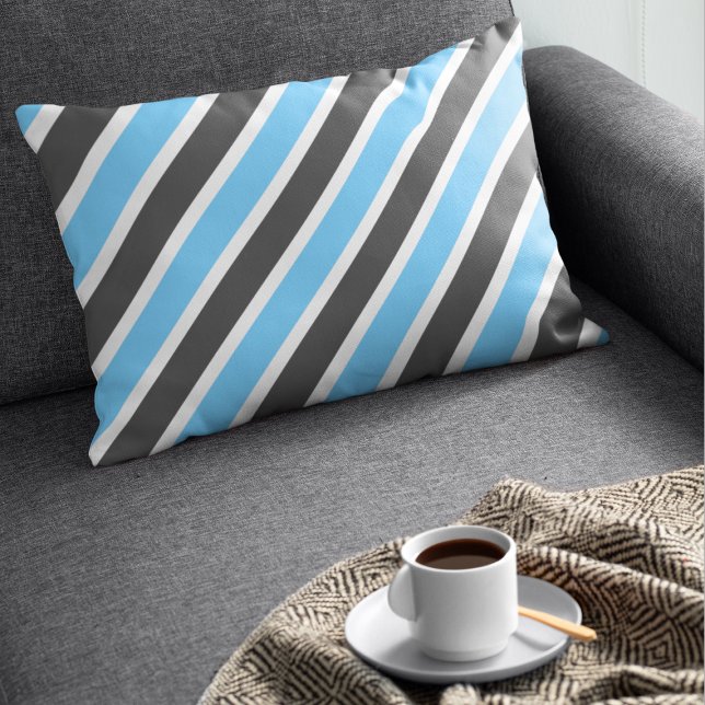 Modern Sky Blue en Dark Grey Stripes Accent Kussen (Creator heeft geüpload)