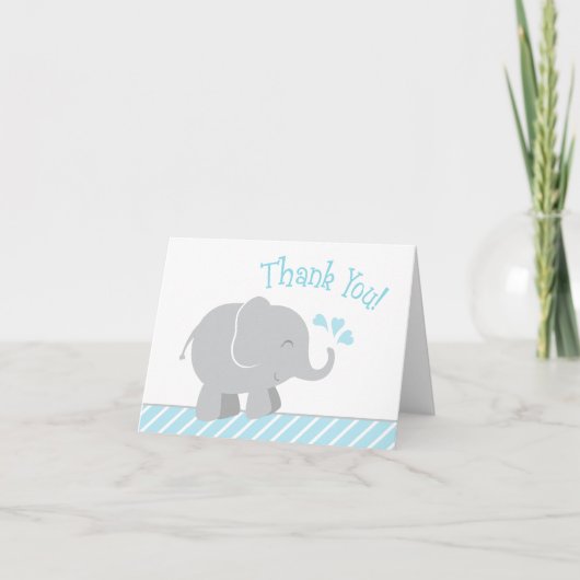 Modern Sky Blue en Grey Elephant Boy Baby shower Bedankkaart (Voorkant)