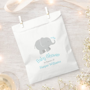 Modern Sky Blue en Grey Elephant Boy Baby shower Bedankzakje
