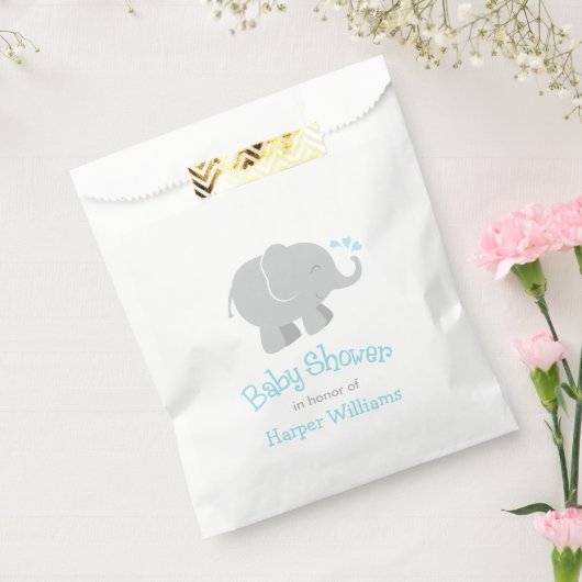 Modern Sky Blue en Grey Elephant Boy Baby shower Bedankzakje (Gezegeld)