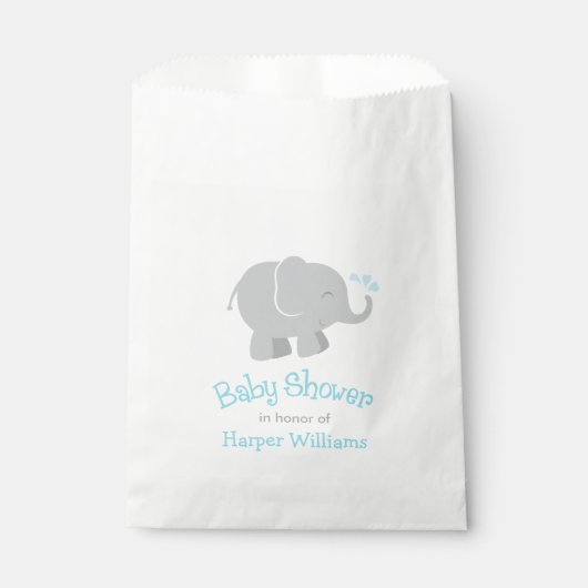Modern Sky Blue en Grey Elephant Boy Baby shower Bedankzakje (Voorkant)