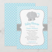 Modern Sky Blue en Grey Elephant Boy Baby shower Kaart (Voorkant / Achterkant)