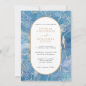Modern Sky Blue Gold Agate Wedding Kaart (Voorkant)