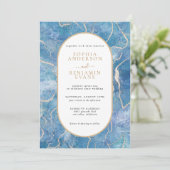 Modern Sky Blue Gold Agate Wedding Kaart (Staand voorkant)