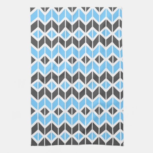 Modern Sky Blue Grey Herringbone Geometric Pattern Theedoek (Verticaal)
