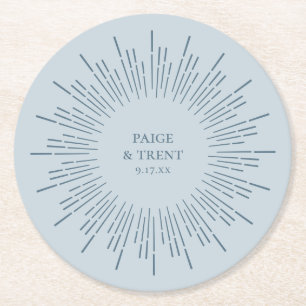 Modern Slate Blue Sunburst Wedding Ronde Kartonnen Onderzetter