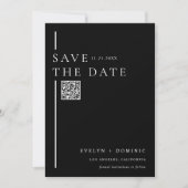 Modern Sleek Black QR Code Wedding Website Save The Date (Voorkant)
