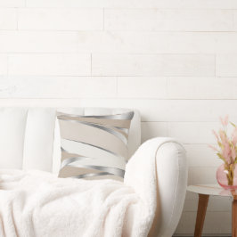 Modern Sleek Metallic Silver and Beige Abstract Kussen