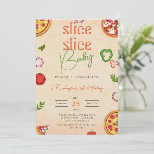 Modern Slice Baby Pizza Eerste Verjaardag Invit Kaart (Staand voorkant)
