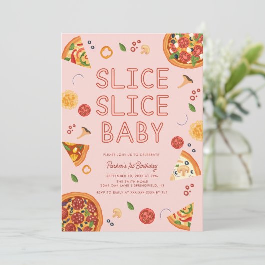 Modern Slice Baby Pizza eerste verjaardag Kaart (Staand voorkant)
