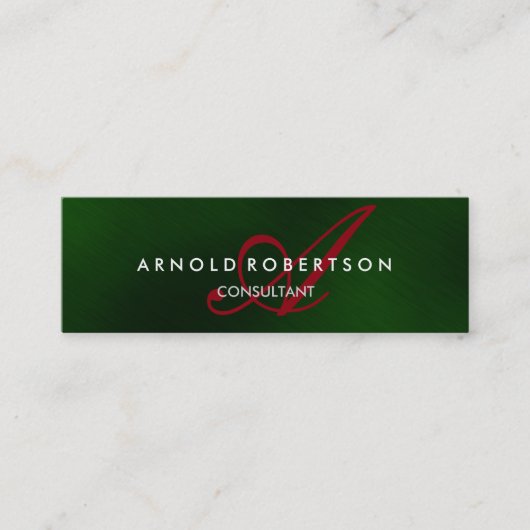 Modern Slim Monogram Green Red Trend Visitekaartje (Voorkant)