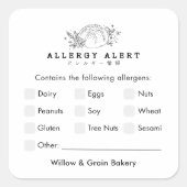 Modern Small Bakery Allergy Alert Vierkante Sticker (Voorkant)