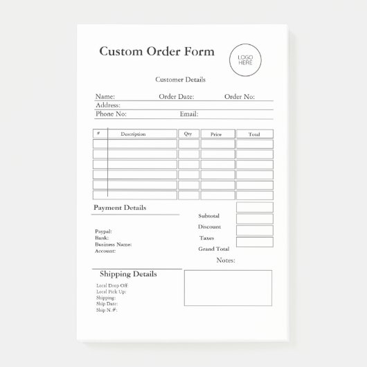 Modern Small Business custom order Sales Receipt Post-it® Notes (Voorkant)