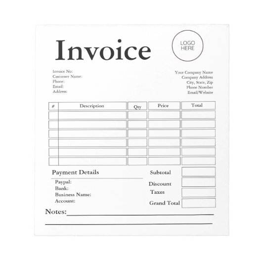 Modern Small Business Invoice Sales Receipt Notitieblok (Voorkant)