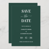 Modern Smaragd Groen Minimaal Save The Date (Voorkant / Achterkant)