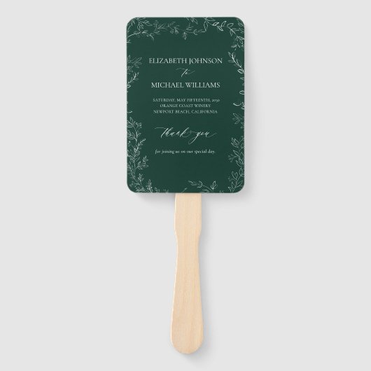 Modern Smaragdgroen Elegant huwelijksprogramma Handwaaier (Voorkant)